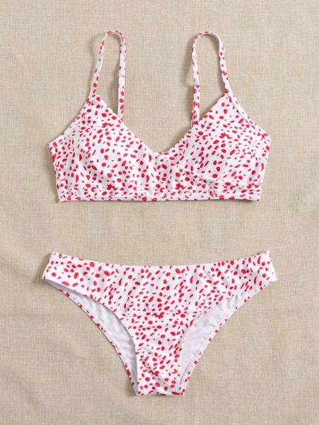 

dalmatian print surplice neck bikini swimsuit x4fu#, White;black