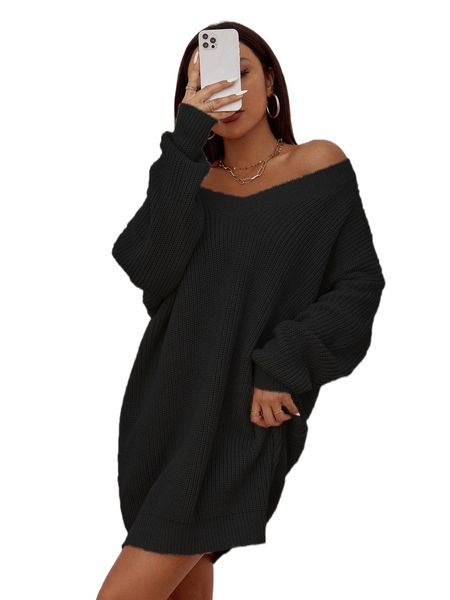 

lantern sleeve rib knit sweater dress 155q#, White;black
