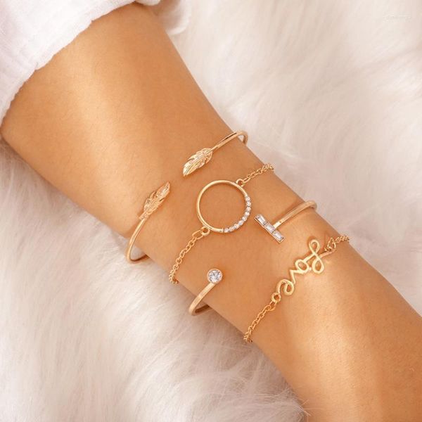 Link Kette Gold Farbe Bohemian Handmade Quaste Kristall Blatt Armband Sets Frauen 2022 Seil Armbänder Retro Schmuck Zubehör