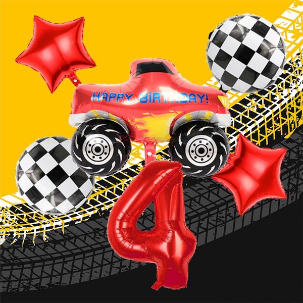 Party-Dekoration, 6 Stück, Pickup-Truck-Folienballons, 32 Zoll, rote Zahl, Kinder-Geschenk, Spielzeug, runde Abfahrtsflagge, bedruckter Ballon, Geburtstagsdekoration, GlobosPa