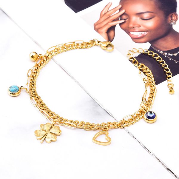 

luxury double layered clover charm bracelet, Golden;silver