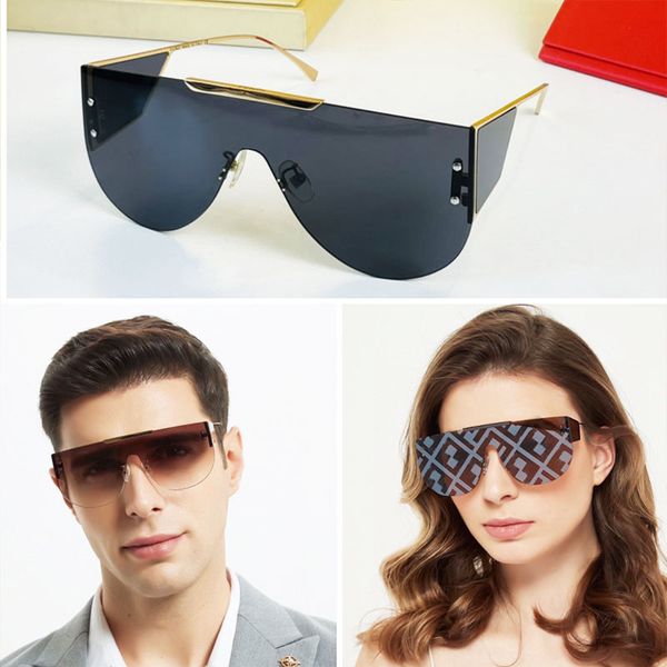 

womens sunglasses f 0093 fashion brand glasses mens rimless lens one-piece classic designer uv400 eye protection design metal temples, White;black