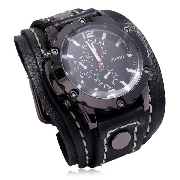 Avanadores de punho Vintage Brown relógios homens genuínos cinto de couro de couro Punk assista pulseira larga pulseira pulseira para mulheres judeu masculino