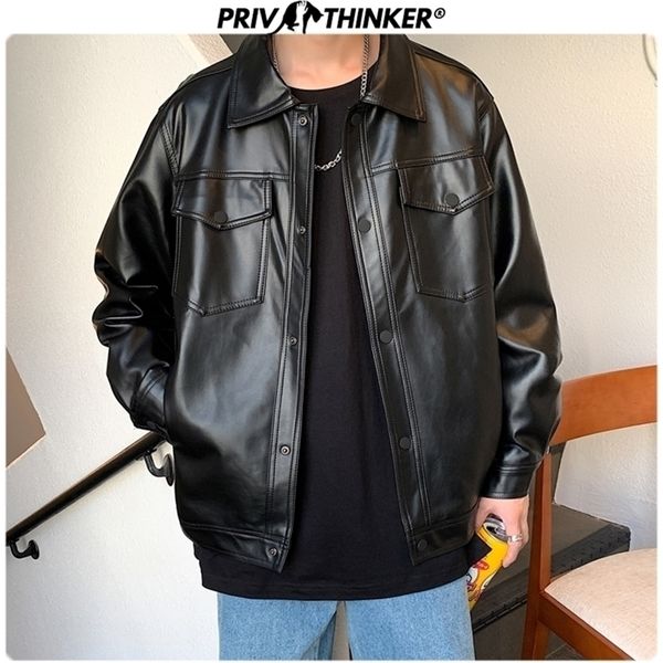 

privathinker men spring black soft faux leather jacket mens hip hop jacket leather male oversize streetwear pockets clothes 201224