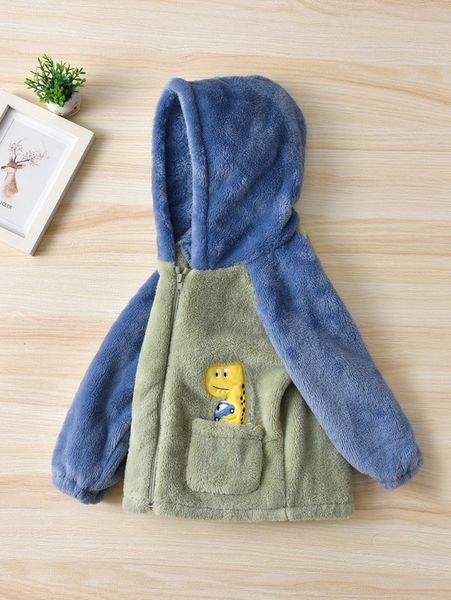 

toddler boys cartoon graphic teddy hooded coat she, Blue;gray