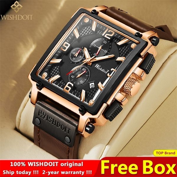 100%ORGINE ORGINE DOIT ORGINE PER MENS Top marchio Sports Sports Chronograph Square Square Worst orologi in pelle di lusso 220530 220530