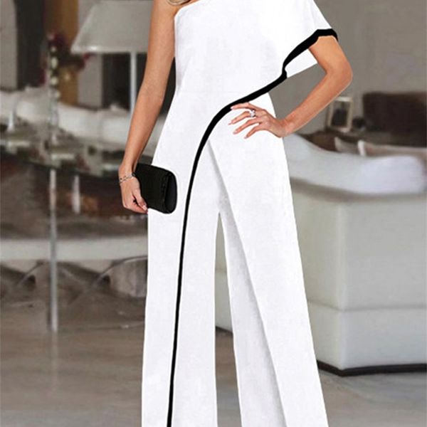 

wide leg rompers casual palazzo vonda women playsuits loose solid one shoulder jumpsuits summer office party overalls 220713, Black;white