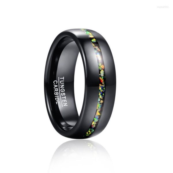 Anelli nuziali 8mm Black Opal Dome Tungsten Carbon Ring Band for Men Comfort Fit Engagement Gioielli Gift Wynn22