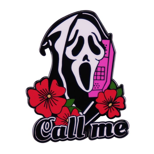 

scream ghost face enamel pin call me brooch horror movie badge halloween spooky fashion jewelry decor, Blue