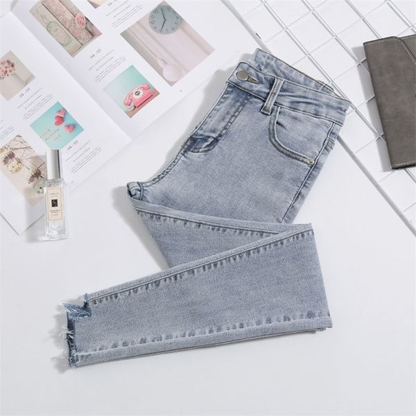 

women jeans plus size high waist stretch washed skinny stretch jeans female denim pants pencil pants light blue gray black 210302