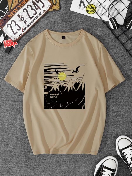 

men mountain & letter graphic tee b7yw#, White;black