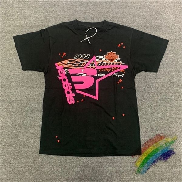 

pink young thug t shirt men women quality foaming printing spider web pattern t-shirt fashion tees 220629, White;black