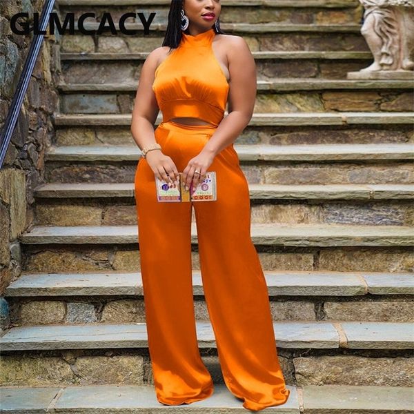 

two piece silky satin suits sleeveless crop & loose pants set 220505, White