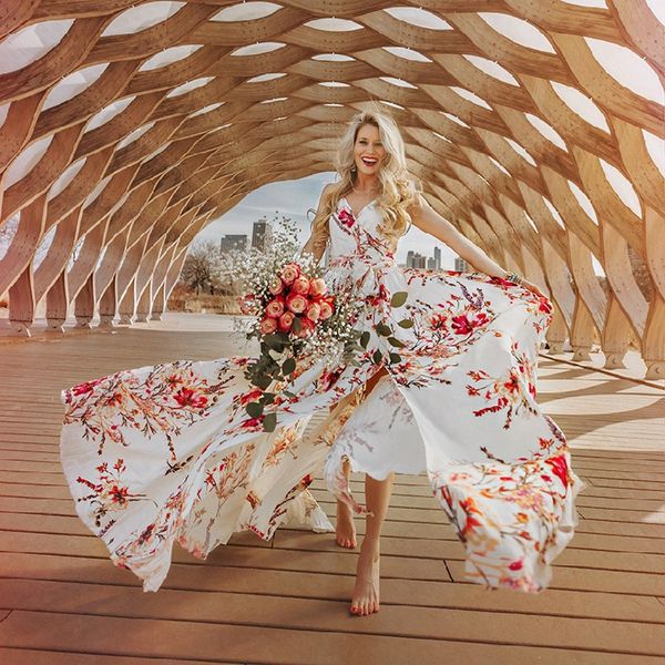 

casual dresses happie queens women deep v-neck floral print floor dress ladies beach summer big hem bohemian maxi robe, Black;gray