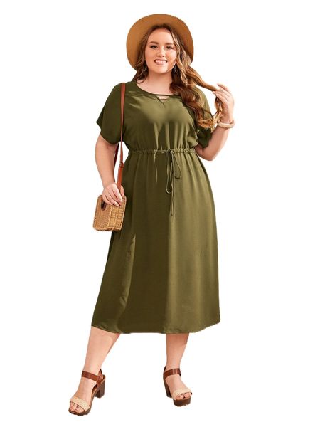 

emery rose plus cut out drawstring dress l5rd#, Black