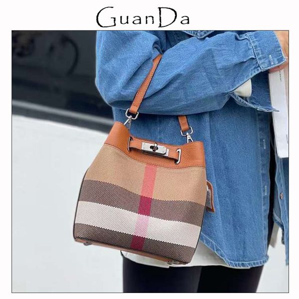 

large capacity womens bag 2022 trend stripes canvas cowhide leather crossbody bucket bag set retro luxury female purse handbag