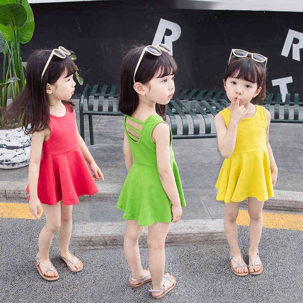 

2022 summer kids girl clothes baby outfits casual sports vest dress for toddler girls clothing child 1-5 t birthday dress y220510, Red;yellow