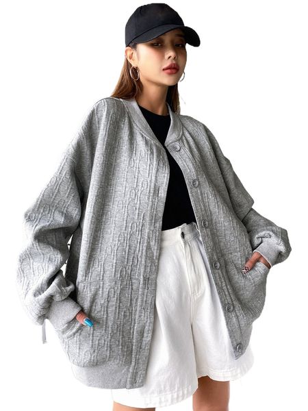 

dazy drop shoulder textured button up bomber jacket y5ur#, Black;brown