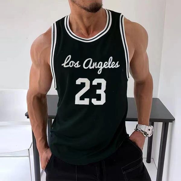 

summer mens sport vest gyms fitness mesh tank joggers sleeveless t-shirt male ball training fashion no. 23, White;black