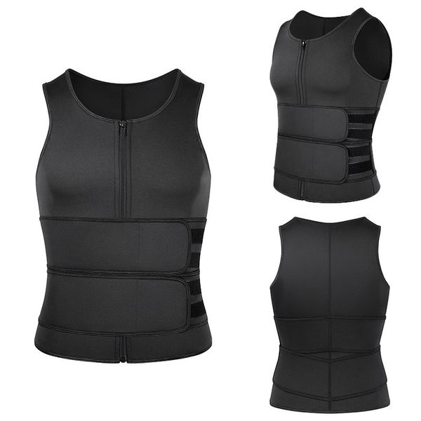 

neoprene sauna sweat suit for men zipper waist trainer girdle slimming body shaper with two belts firm control tummy shapewear