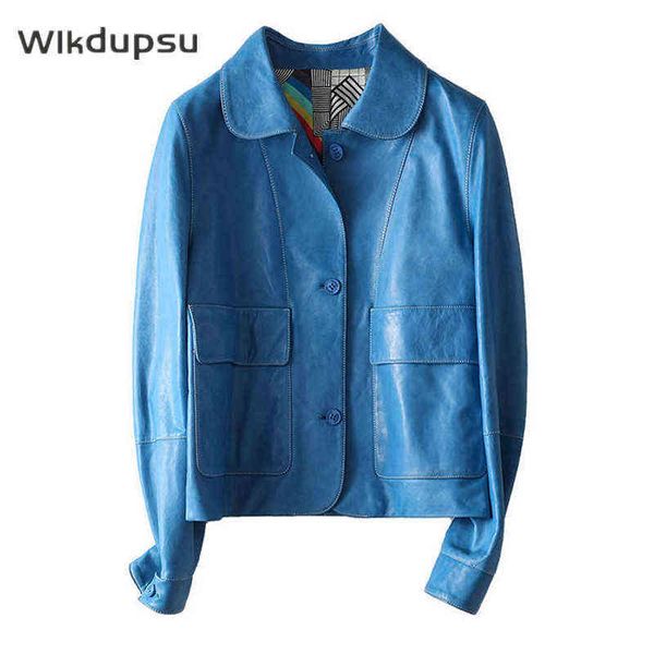 

blue pu leather jacket woman autumn winter streetwear single breasted basic blazer coat female korean chic vintage jackets l220728, Black