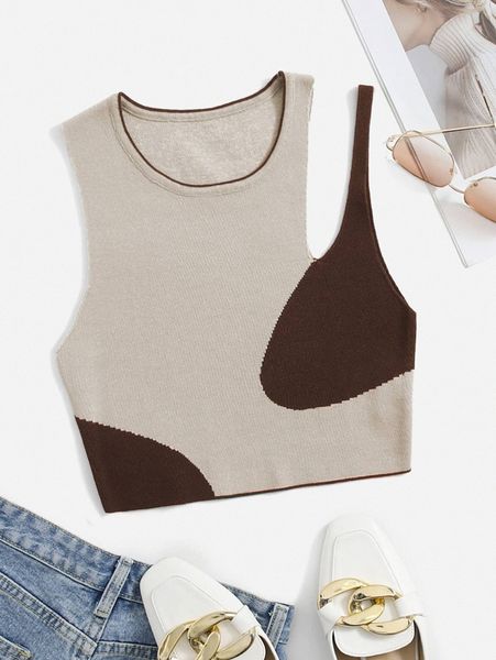 

cut out color block knit t1pe#, White;black