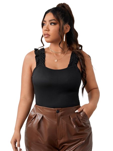 

plus ruffle trim cami x9wi#, Black