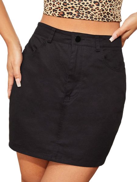 

solid slant pocket skirt f2wf#, Black