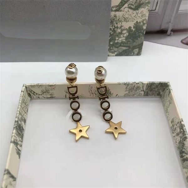 

fashion jewelry online letter five pointed star pearl earrings, Golden
