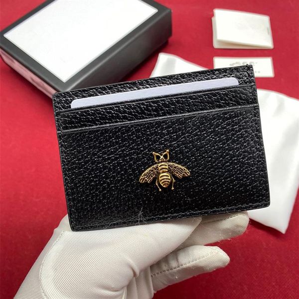 

business casual england style plain letter bee pure leather card holders black color fashion fresh designer cardholder mens and wo187d, Brown;gray