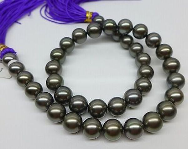 

huge 18&quot13-16mm natural south sea genuine black round pearl necklace, Silver