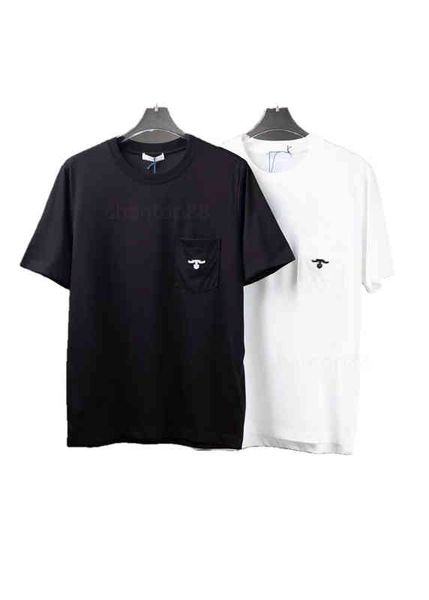

french designer round neck t shirt prad cotton men's half sleeved soft non deformable black slimming ladies white comfortable bottoming, White;black
