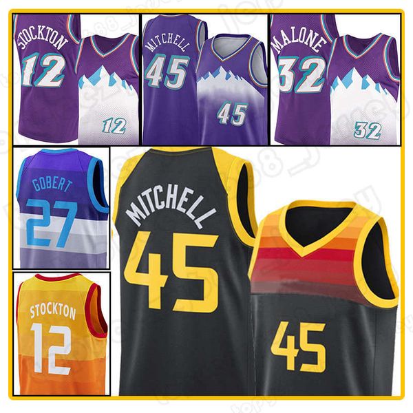 

donovan 45 mitchell jerseys retro john 12 stockton karl 32 malone basketball rudy 27 gobert utahs jazzs vince 15 carter tracy 1 mcgrady pasc, Black;red