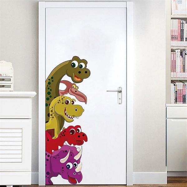 Dinossauro engraçado da sonda atrás da porta Decalques de decoração de parede adesivos infantil infantil quarto quarto sala de estar de parede mural arte 220727