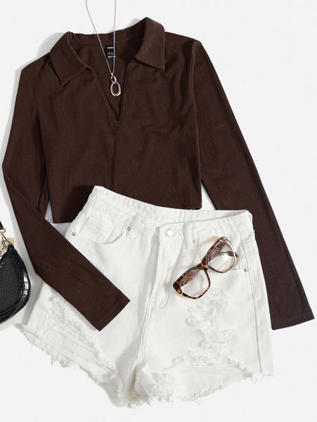 

rib-knit solid crop 83eq#, White