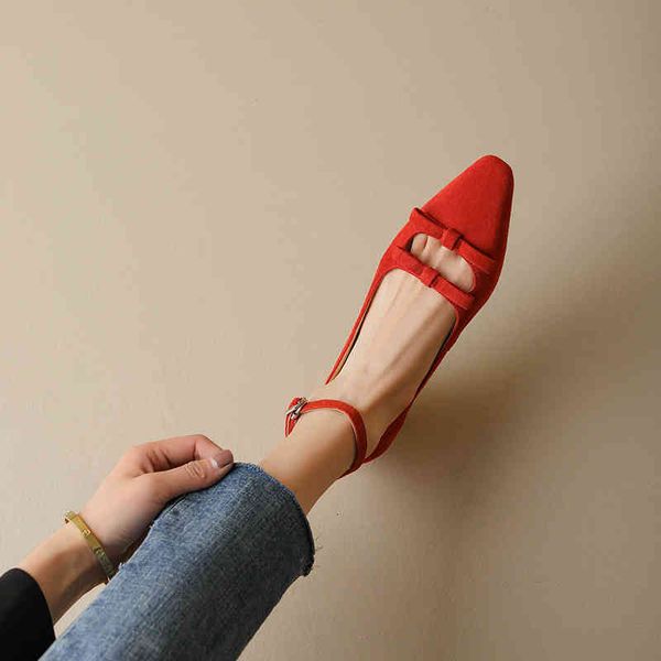 

sandals juhao wears french style women's shoes with leather bow tie, small square head one-line buckle and flat sole sheepskin single x, Black