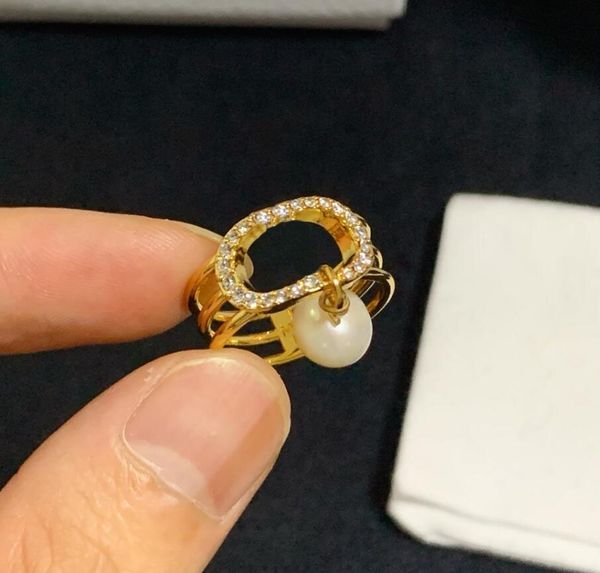 

fashion gold pearl charm rings women designer letter band rings bague jewelry for lady party wedding lovers gift with box njk0127, Silver