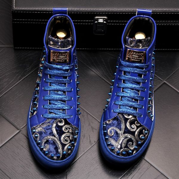 

men fashion casual ankle boots spring autumn rivets luxury brand sneakers male high punk style shoes zapatos hombre b71, Black