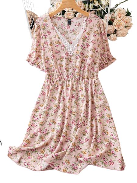 

plus ditsy floral contrast guipure lace dress b9pl#, Black