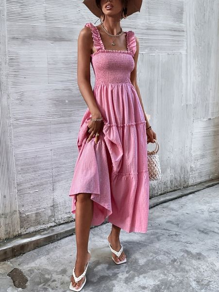 

ruffle trim shirred bodice layered dress u9jy#, Black;gray