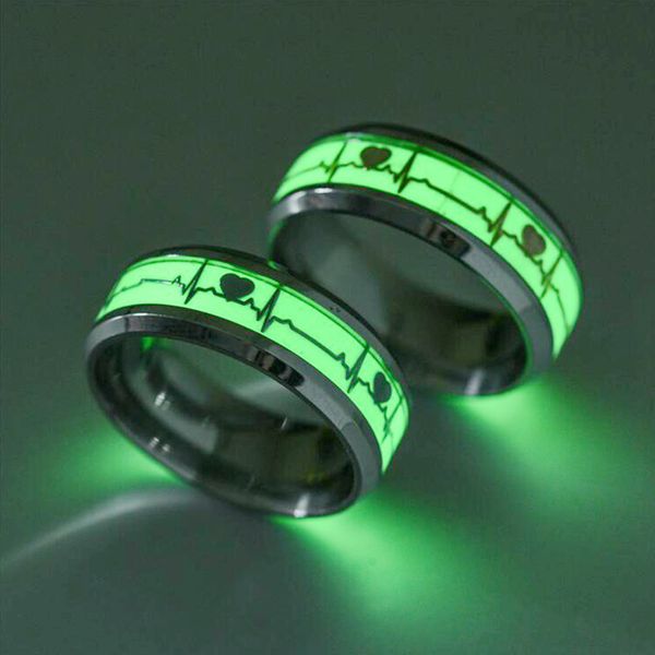 Moda Paslanmaz Çelik Işık Parmak Yüzüğü Kadınlar İçin Erkekler Karanlık Kalp Çift Düğün Bantları Mücevher Aksesuarları 220719