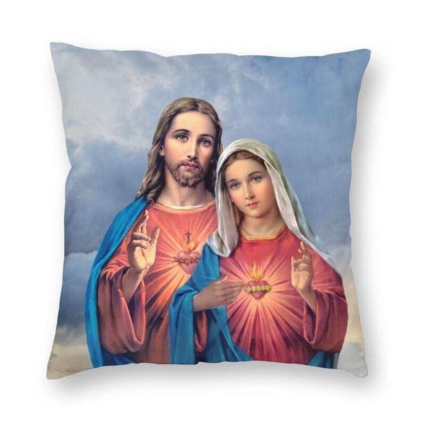 Kissen/Dekokissen, Heilige und Unbefleckte Herzen, Falldekoration, katholisches Jesus-Maria-Kissen, Überwurf für Sofa, doppelseitiger Druck, Kissen