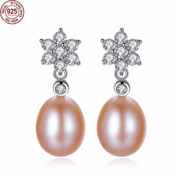 

babiqu pure natural 8-9mm freshwater pearl flower earrings 925 silver women fine jewelry gift for factory wholesale for girls, Golden;silver