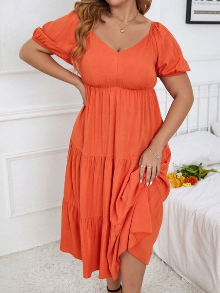 

plus puff sleeve ruffle hem dress x6ex#, Black