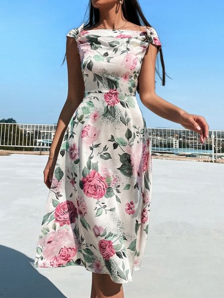 

random floral print zip back dress j4or#, Black;gray