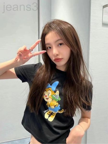 

women's t-shirt designer []22 spring / summer miu versatile cute little tiger print embroidered blouse t-shirt female 0kg1, White