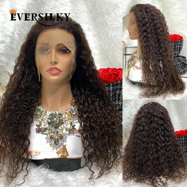 Água italiana marrom escuro e curto 100% humano 13x6 Lace Front Wigs Wave sem glua 5x5 Laca