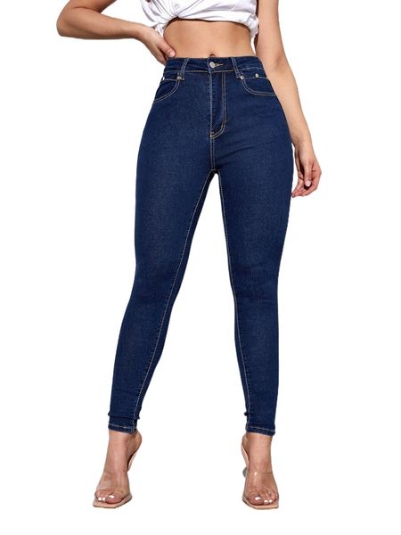 

high waisted zip up skinny jeans w1fi#, Blue