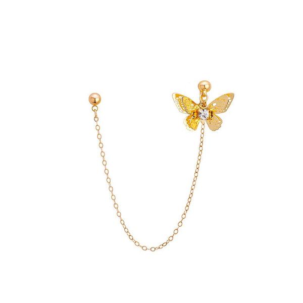 

stud aretes aesthetic vintage earrings clip-on accessories dangle big butterfly clips hanging chain cute style korean fashion, Golden;silver