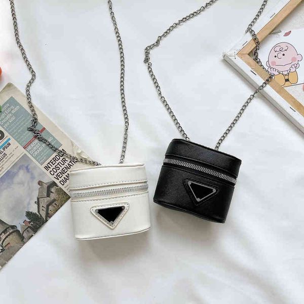 

bucket fashion chain one shoulder messenger zipper ring necklace earring storage lipstick cosmetic children's handbag, Black